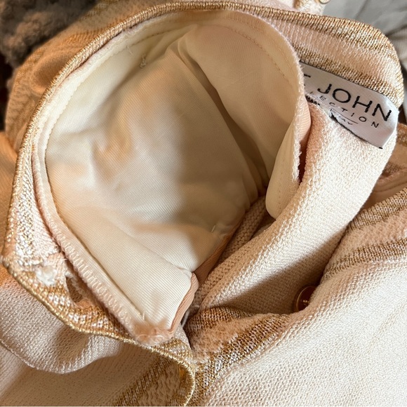 St John Collection Marie Grey Santana Knit Jacket Sweater Button Gold Beige 4 - Picture 9 of 10
